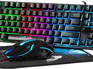 CHOCNHOW Gaming Keyboard and Mouse Wired RGB LED Backlit Keyboard&Mouse 3200DPI Compatible with PC