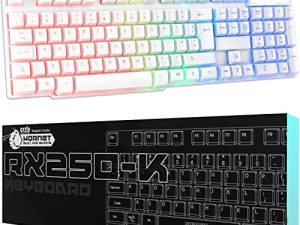 Orzly White Gaming Keyboard RGB USB Wired Rainbow Keyboard Designed for PC Gamers