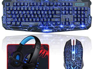 BlueFinger Backlit Gaming Keyboard and Mouse and LED Headset Combo