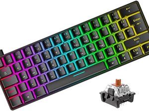 60% Mechanical Gaming Keyboard Compact Type C Wired 62 Keys LED Backlit USB Waterproof Keyboard 22 Chroma RGB Backlight Full Anti-ghosting Keys Compatible with PS4/PS5/Xbox/PC (Black/Brown Switch)