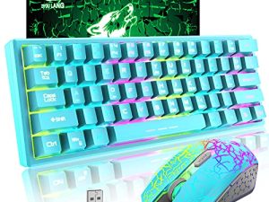 ZIYOU LANG T61 Wireless Gaming Keyboard and Mouse Combo with Ergonomic 61 Key Rainbow LED Backlight Anti-ghosting Mechanical Feel Rechargeable 4000mAh Battery Mouse Pad for PC MAC Gamer Typists(Blue)