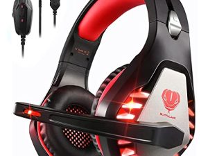 Pacrate Gaming Headset with Microphone for PC PS4 Headset Xbox One Headset Over Ear Headset for PS5 Switch Noise Cancelling Headphones with Mic & LED Lights for Kids Adults