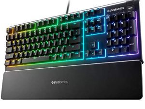 SteelSeries Apex 3 RGB Gaming Keyboard – 10-Zone RGB Illumination – IP32 Water Resistant – Premium Magnetic Wrist Rest (Whisper Quiet Gaming Switch)